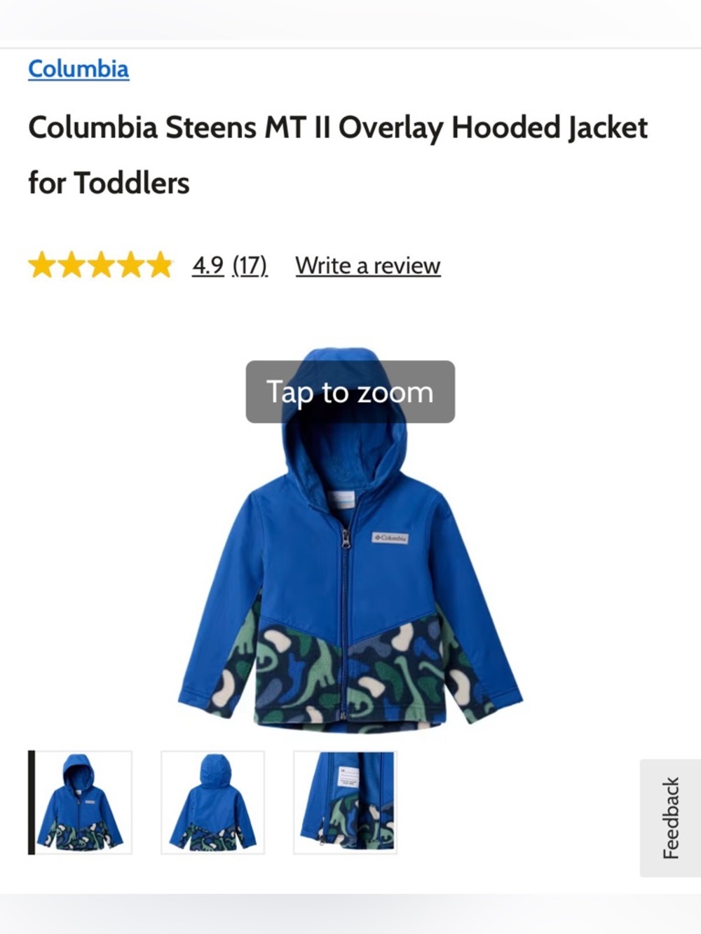 Columbia Steens MT II Overlay Hooded Jacket size 6-12 months dinosaur & blue NWT